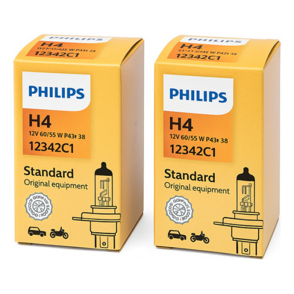 Par Lâmpadas H4 Farol Baixo Alto Philips Halogena 12v 55 60w